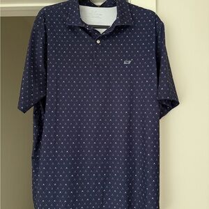Blue & White Striped Vineyard Vines Performance Polo (Size L)